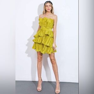 Boutique Layered Ruffle Strapless Mini Dress |Pleated Party/ Cocktail Dress| M–L